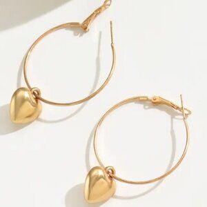 Oversized Large Statement Hoops with Heart Cutout Design Silver Electro-Plated